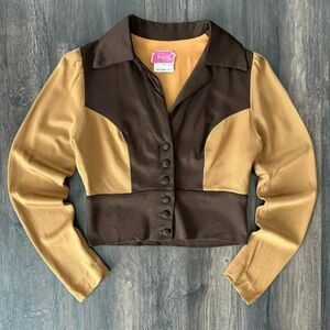 Vintage 70's Frederick's of Hollywood Crop Blazer V-Neck Collar Brown Sz Medium